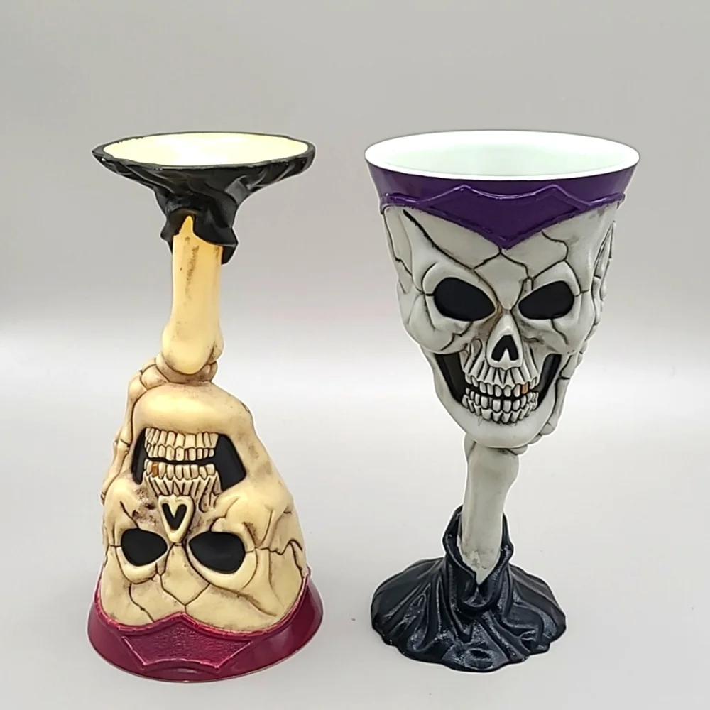 Skull Goblet Hard Plastic Wine Glasses, Set of 2, One is Purple, One is Maroon